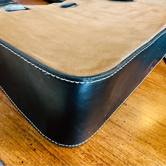 UNBRANDED BROWN SUEDE BLACK TRIM & HANDLES LIKE NEW 8” DROP HANDBAG PURSE BAG - Picture 6 of 9